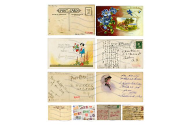 Vintage Postcards Cardstock OR Sticker Collage Supply Junk Journals Card Making