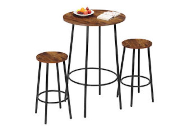 Round Pub Dining Set 3-Piece Small Kitchen Table Set w/Counter Height Bar Stools