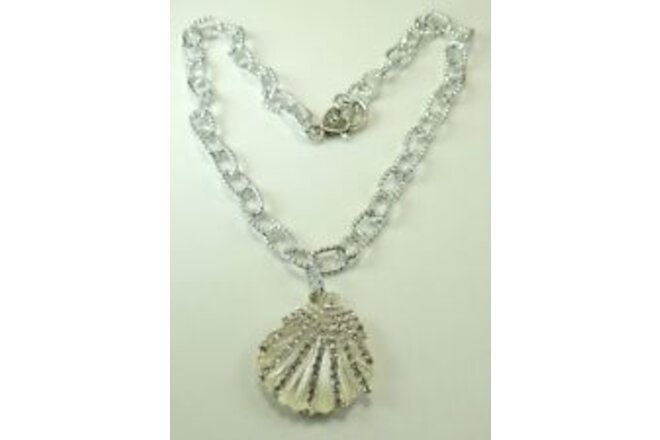 Chain Necklace Fancy 18" long  with Rhinestone Shell Pendant Beach Wedding