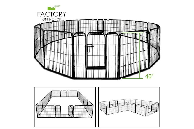 40 Inch 16 Panel Heavy Duty Metal Pet Dog Playpen Kennel Exercise Fence Cage