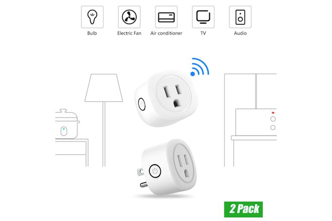 2Pack Wifi Smart Plug Remote Control Outlet Socket  Work w Alexa Echo Google
