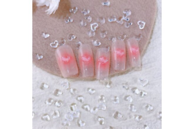 100Pcs Clear Heart Nail Art Charms, 3D Resin Nail Heart Stereoscopic Crystal Dia