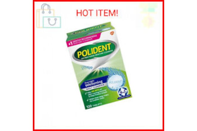 Polident Overnight Whitening Denture Cleanser Tablets - 120 Count