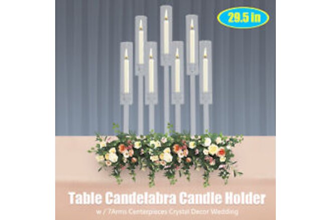 29.5" Table Candelabra Candle Holder w/ 7Arms Crystal Decor Wedding Party Gift