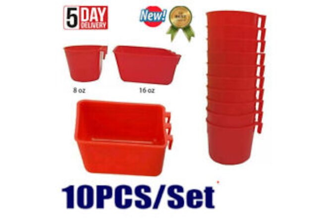 Cage Cups 10pc Red 1 Quart 16 fl oz Hanging Feed & Water Poultry Chicken Quail