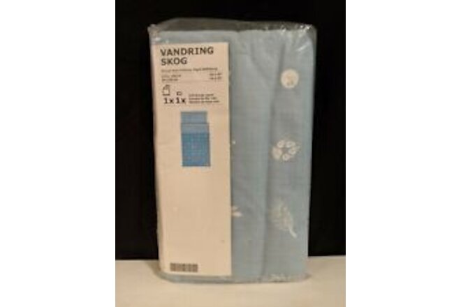 IKEA VANDRING SKOG Crib Duvet Cover + Pillowcase 43 X 49” Blue Reverse Plaid NIP