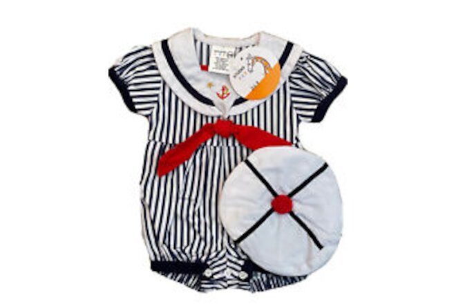 Vintage Baby Studo Togs Girls 3-6 Mo  Romper White Nautical Sailboats anchor NEW