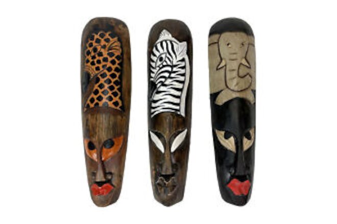 Zeckos Set Of 3 African Wildlife Wooden Wall Masks