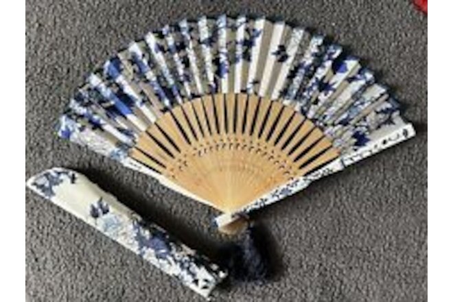 8”Chinese Ladies Bamboo & Silk Folding Hand Fan