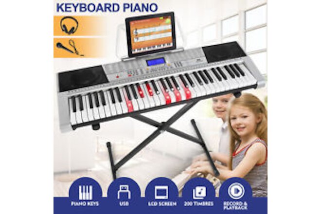 Full Size 61 Lighted Keys Electronic Keyboard Digital Piano Organ Headphone Gift
