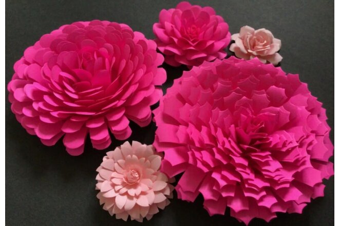 Paper Flowers 3-D Handcrafted 5 pcs Pink DIY Wedding Party Decor Craft Backdrop