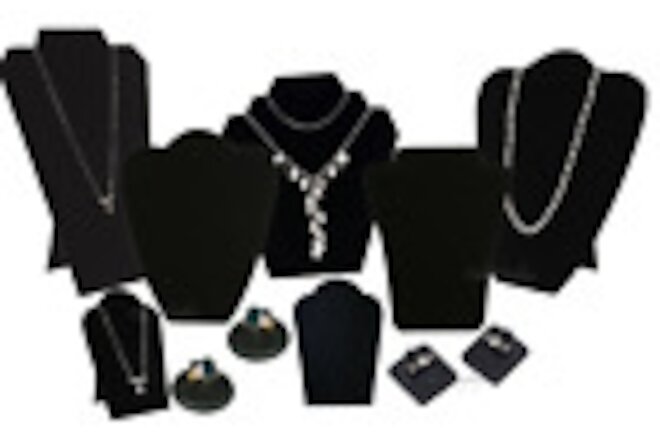 11pc Jewelry Display Set Black Velvet Necklace Holder Ring Displays Easel Stands
