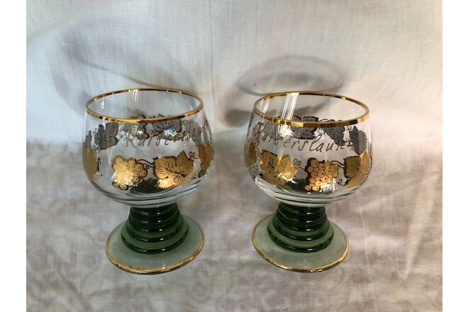 Set 2 Beehive Stem Wine Glasses 4oz w Germany Kaiserslautern and grapes in gold