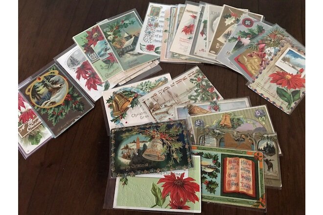 Lot of 25 Vintage 1900’s~ CHRISTMAS~Postcards Antique Xmas-in Sleeves-Free Ship