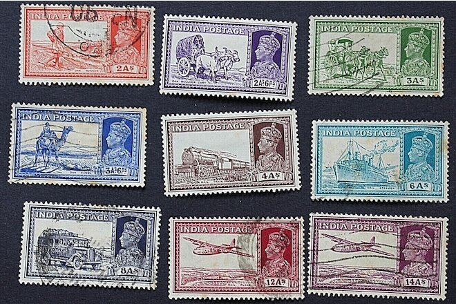 India - 1937 - 9 Used & MH Stamps
