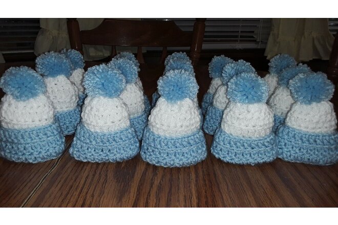 15 new hand crochet baby shower boy party favor gift mini hats decor blue white