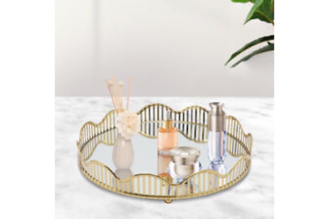 12.4inch Round Mirrored Cut-out Frame Tray Makeup Tray Vanity Tray Dresser Tray