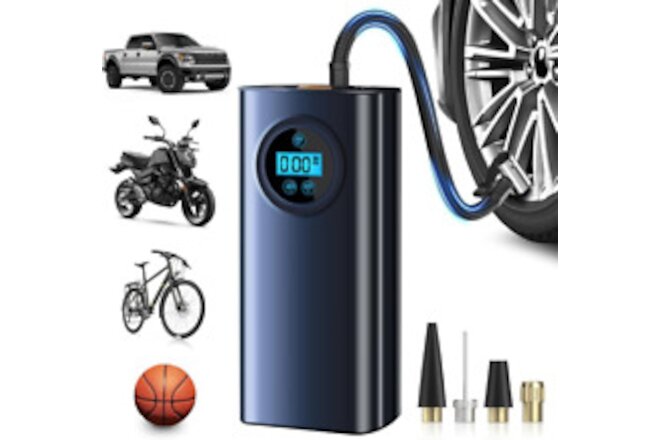 Portable Compressor Tire Inflator with LCD Display, with 3 Nozzle for Car Tires,