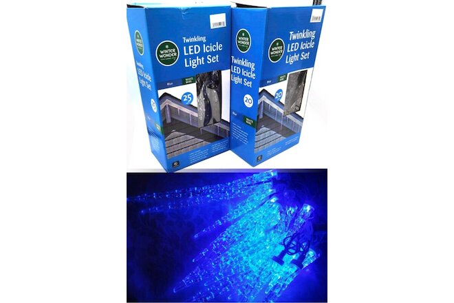 45 LED ICY BLUE ICICLE LIGHTS LARGE FROZEN DRIPPING Twinkling 2 Box Lot New