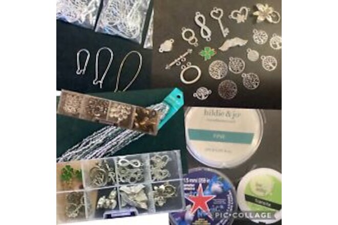 Lot Jewelry Making Supplies Beads, Charms, Magnetic & Toggle Clasps, Containers