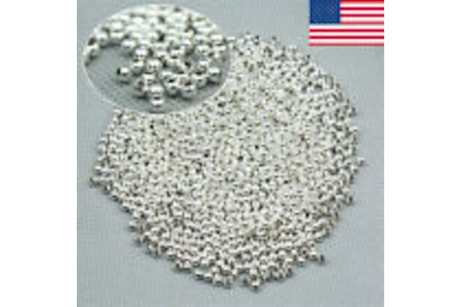 100X Genuine 925 Sterling Silver Round Ball Beads DIY Jewelry Making Findings US