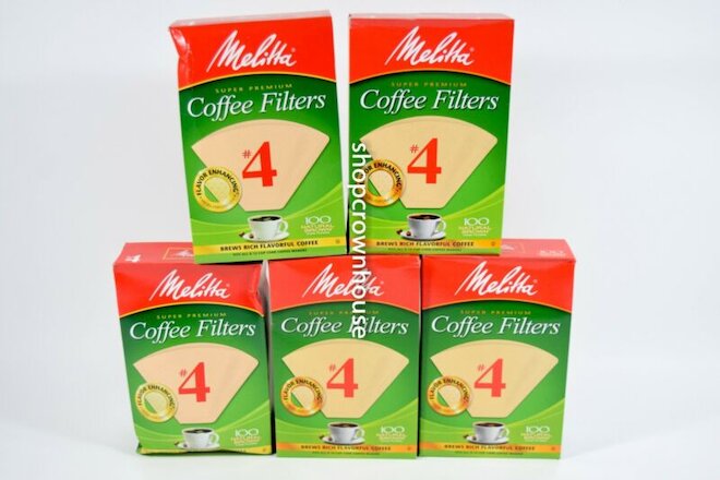 5 Melitta Super Premium Cone Coffee Filters #4 NATURAL BROWN 100ct = 500 pcs