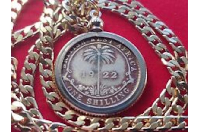Rare 1922 British West Africa Shilling Coin Pendant  24" 18KGF Gold Filled Chain