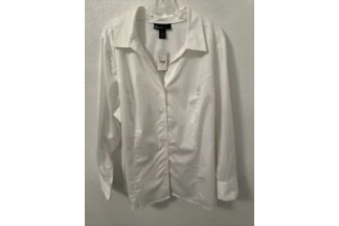 Len Bryant  Plus Long Sleeves Cotton White Blouse Size 26 NWTS
