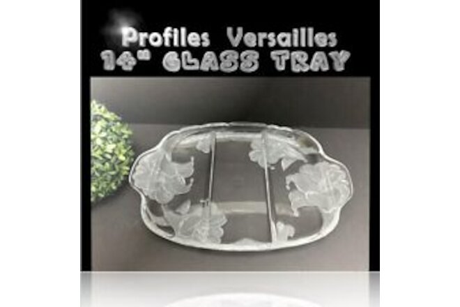 🐆Profiles Versailles Glass Divided Relish Tray 14" Floral Embossed Bottom NIB