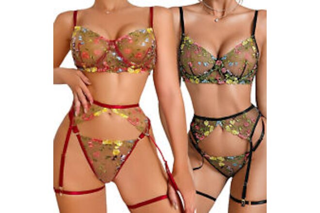 Women's Sexy Lingerie Lace Babydoll Bra Thong Set Sleepwear Underwear Nightwear