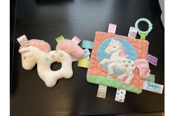 HTF! (2) MARY MEYER Taggies PAINTED PONY RATTLE & CRINKLE ME Soft BABY TOYS