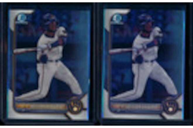 Lot of (2) JACKSON CHOURIO 2022 Bowman Chrome Draft BREWERS Rookie Card RC