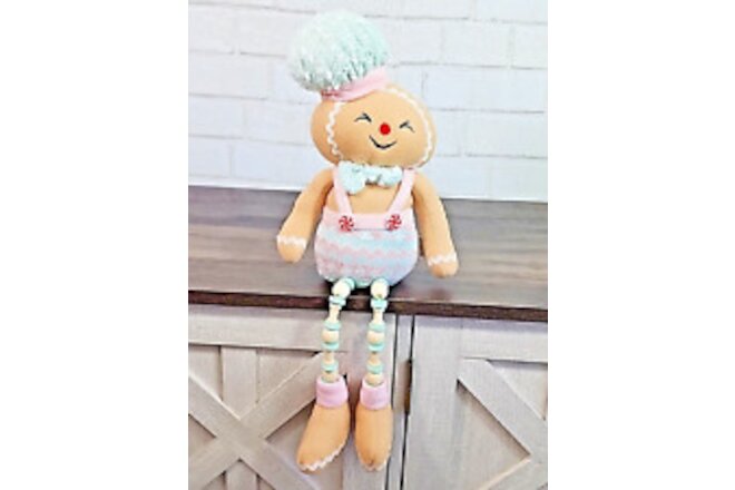 Gingerbread Baker Chef Doll Shelf Sitter Pink Mint Green  Dangly Legs Decor 20"