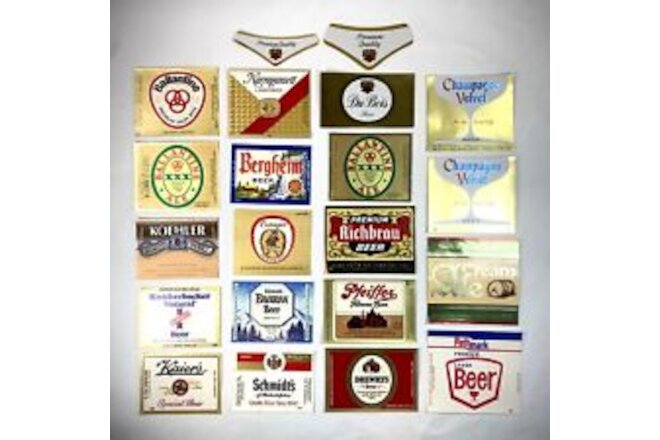 BEER BOTTLE LABELS Lot of 21 Nice Vintage Mix of 16 Ounce Domestic Pints NEW!