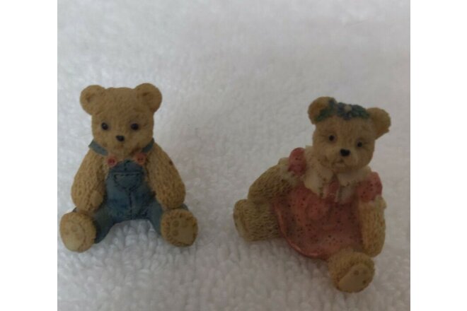 Mini Bear Figurines Miniature 1"  One pair Dressed in Cute Outfits Adorable