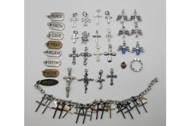 Metal Angel & Cross Pendant Charm For Jewelry Earrings Necklace - Lot of 62
