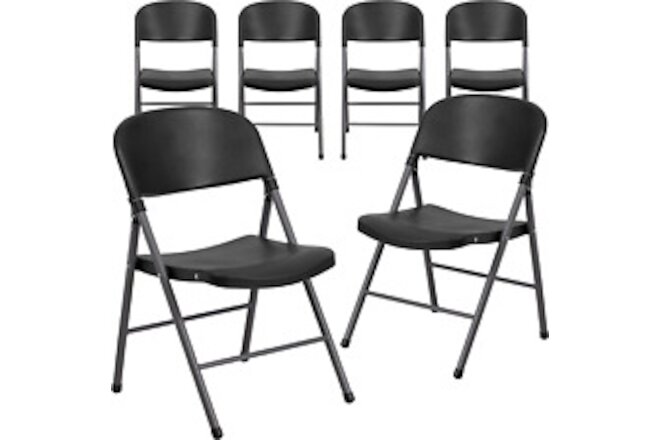 6 Pack HERCULES Series 330 Lb. Capacity Black Plastic Folding Chair with Charcoa