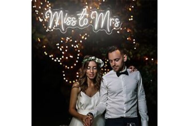 Miss to Mrs Neon Sign for Wedding Decor, 23.7 inches White Large Led Neon Lig...