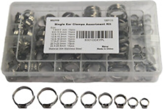 304 Stainless Steel Single Ear Clamps Assortment Kit, StepLess Clamps, Pex Pinch