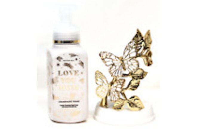 Bath & Body Works Soap Holder Sleeve Gold White Butterflies 2 Pc Set Butterfly