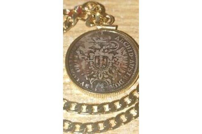 VERY RARE 1720s AUSTRIA Silver Coin Pendant Gold filled  Sterl Setting & Chain,