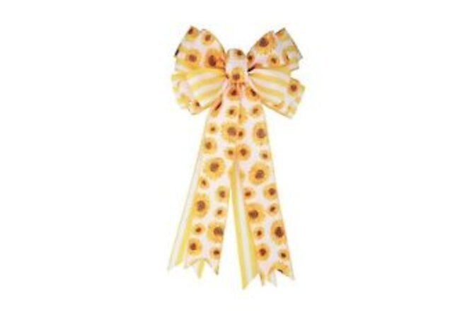 Sunflower Burlap Bow Larger Yellow and White Stripe Flore Wreaths Y-sunflower
