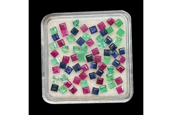 30 Pcs Natural Ruby Blue Sapphire Emerald 1.7mm-2.1mm Square Cut Loose Gemstones