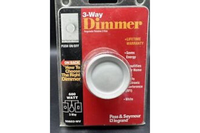 Pass & Seymour 90603WV 600 W Almond 3 WAY Rotary Light Dimmer Push On/Off Switch