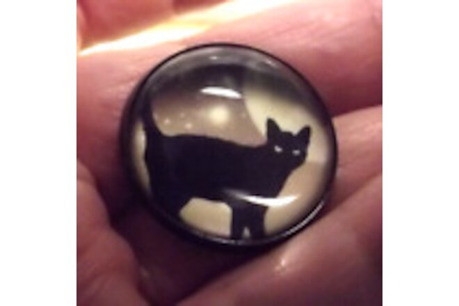 Crystal Dome Picture Button - Black Cat with Moon in Background (2414)