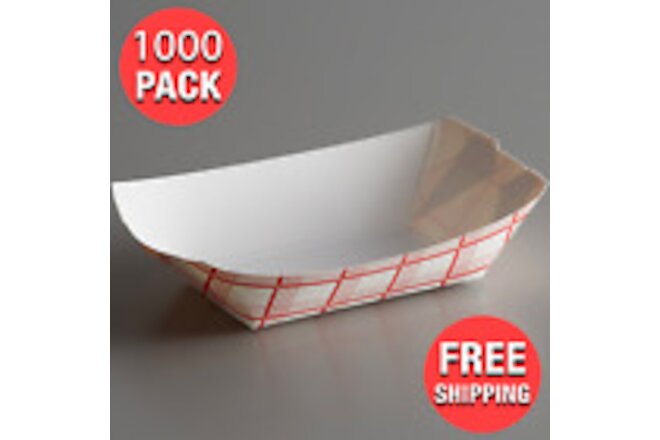 (1000-Pack) 1/2 lb. Disposable Red Check Paper Food Tray Bulk Wholesale Supply