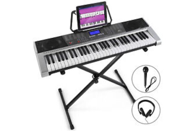 New Gray Portable 61Keys Electronic Keyboards Organ w/Stand,Headphone,Microphone