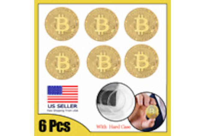 6Pcs Physical Bitcoin Coins Commemorative New Collectors Gold Plated Bit Coin US