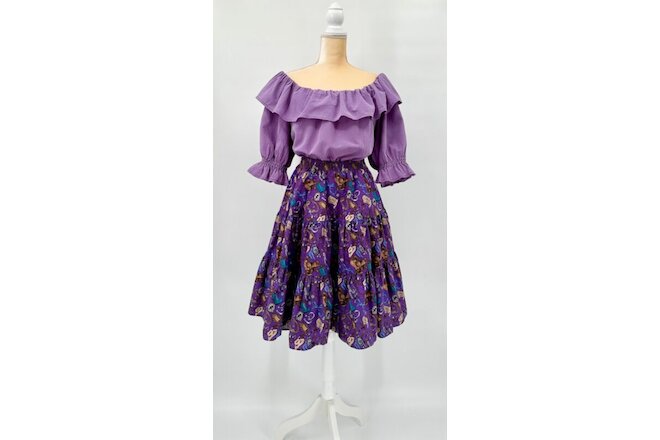 VTG Malco Modes Square Dance Set L Tiered Skirt & Peasant Blouse, Western Purple
