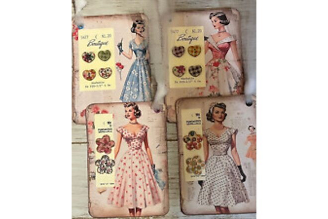 4 Handmade Embellishments Tags Junk Journal Ephemera Cards Sewing Buttons